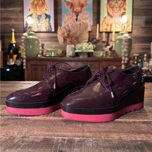 Zara Patent Leather Platform Oxfords in Plum with Pink Soles